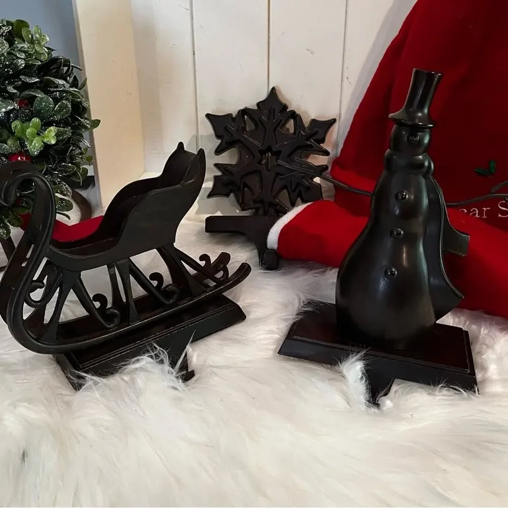 NEW Pottery Barn Bronze Snowman Snowflake Christmas Holiday Stocking Holders